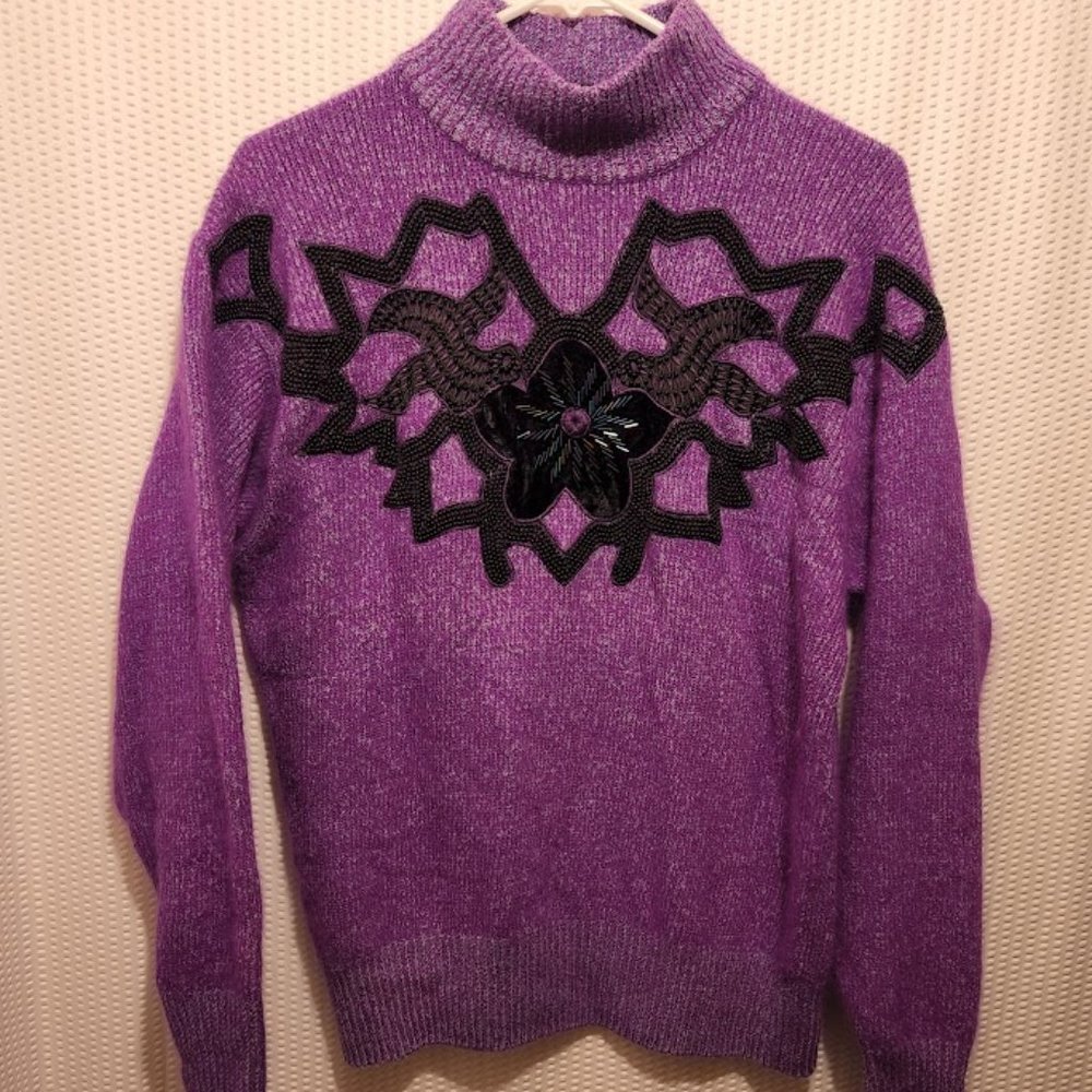 Vintage  I.B. Diffusion Embellished Silk Angora Turtleneck Oversized  Sweater
